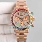 Iced Out Rolex Rainbow Daytona Everose Gold Watch Best Swiss 7750 Movement